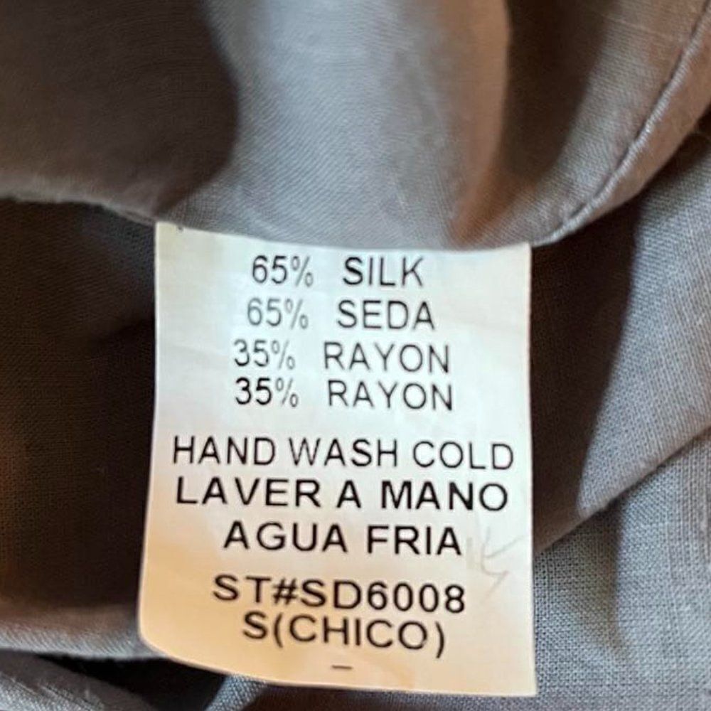 Cecico silk gray A-line sundress with black decoration size S - Picture 5 of 10